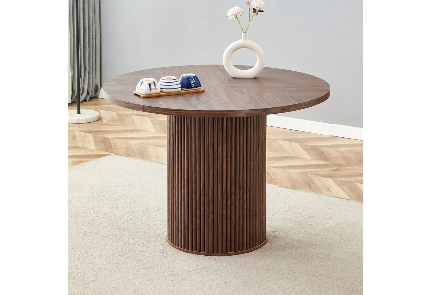JUFU Esstisch rund 100 cm MDF Modernes Design Nussbaum-Optik - Bild 5