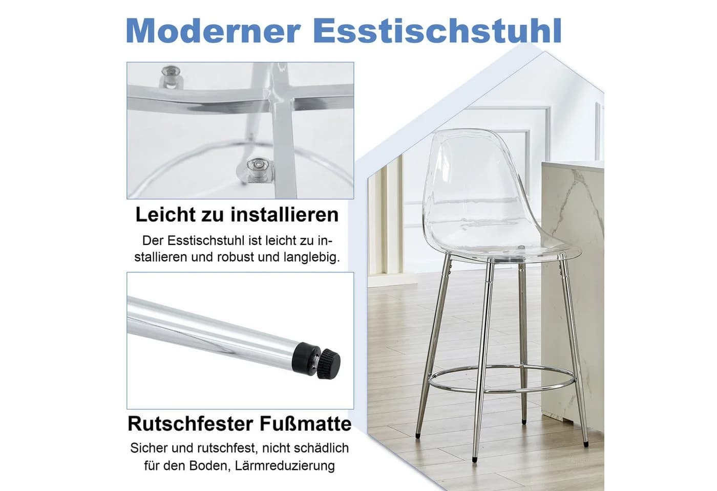 gopop Barhocker 2er-Set Transparent PET Metallbeine Silber - Bild 5