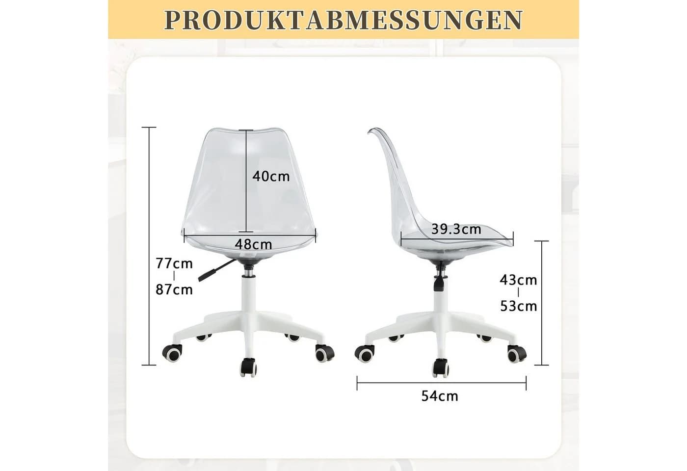 JUFU Drehstuhl Weiß Transparent Acryllehne Skandinavisch