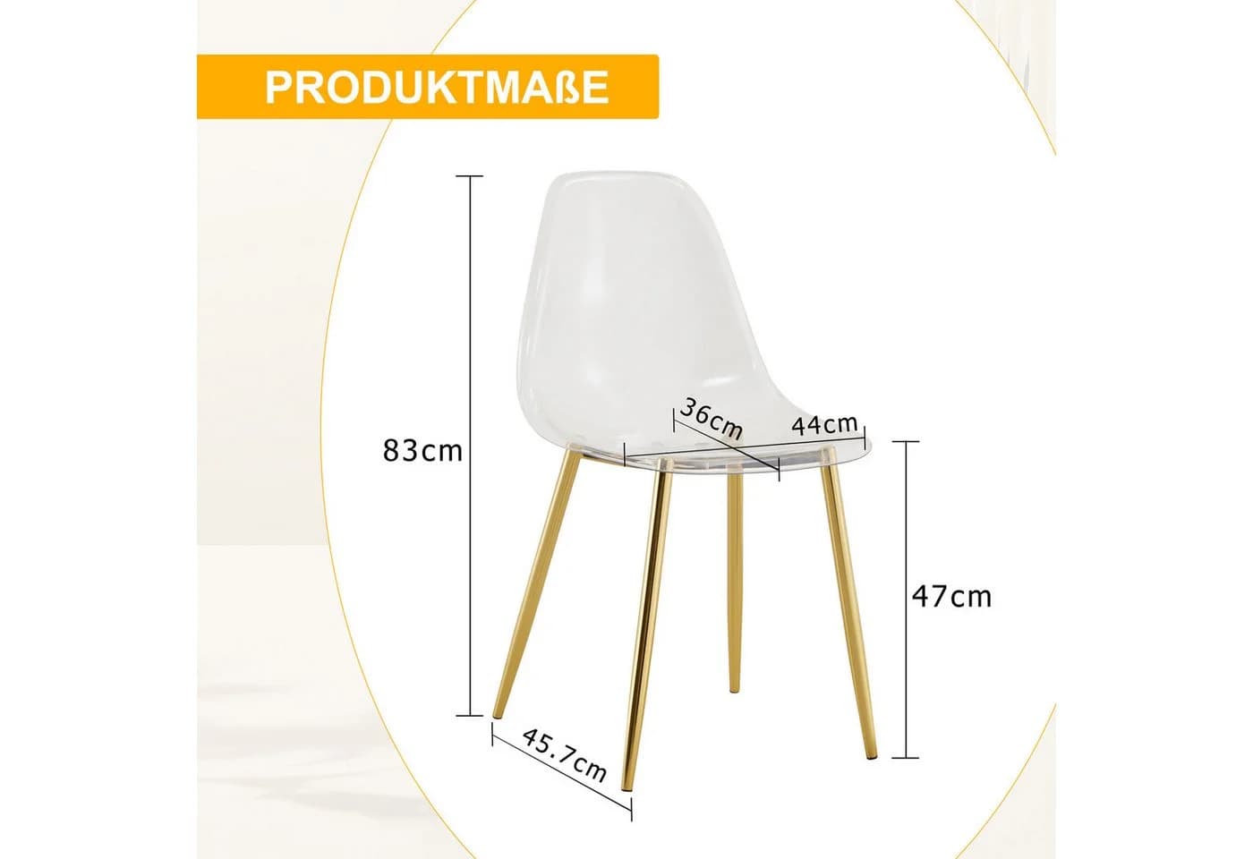 JUFU Esszimmerstuhl 4er-Set Transparent Acryl Metallbeine