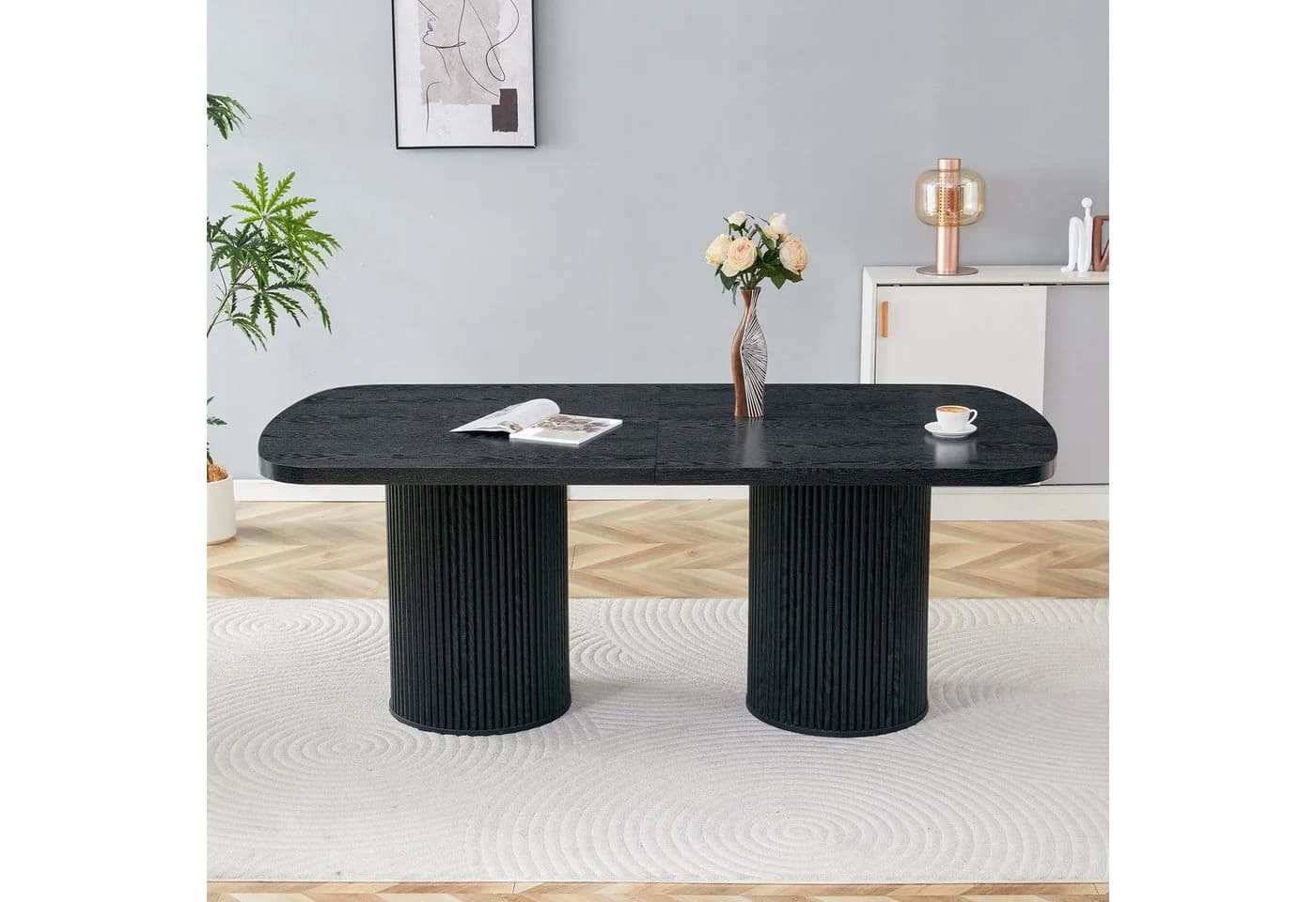 JUFU Esstisch Oval Holzoptik Geriffelte Säulen - Bild 2