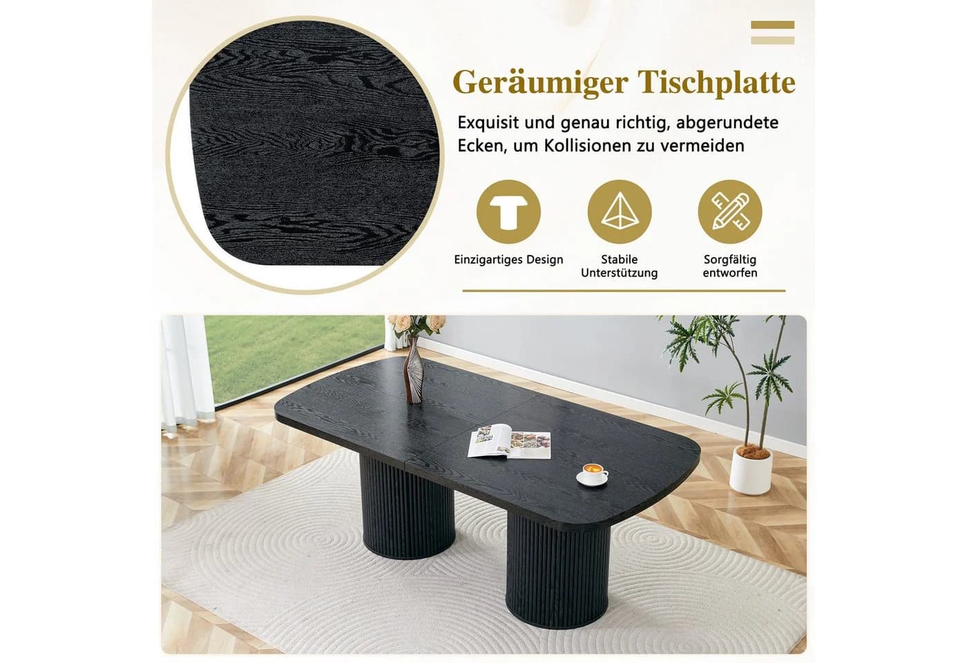 JUFU Esstisch Oval Holzoptik Geriffelte Säulen - Bild 3