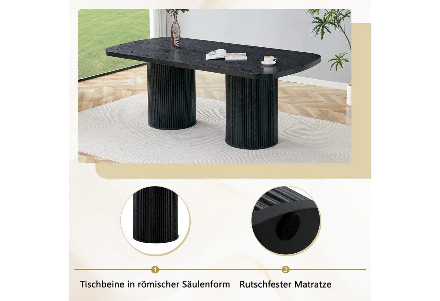 JUFU Esstisch Oval Holzoptik Geriffelte Säulen - Bild 4