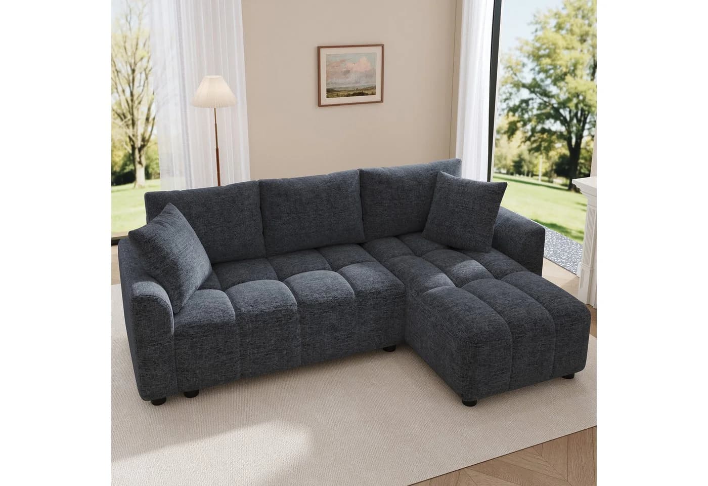 i@home Ecksofa 3-Sitzer L-Form Sofa mit Chaiselongue & 2 Zierkissen Grau/Beige - Bild 2
