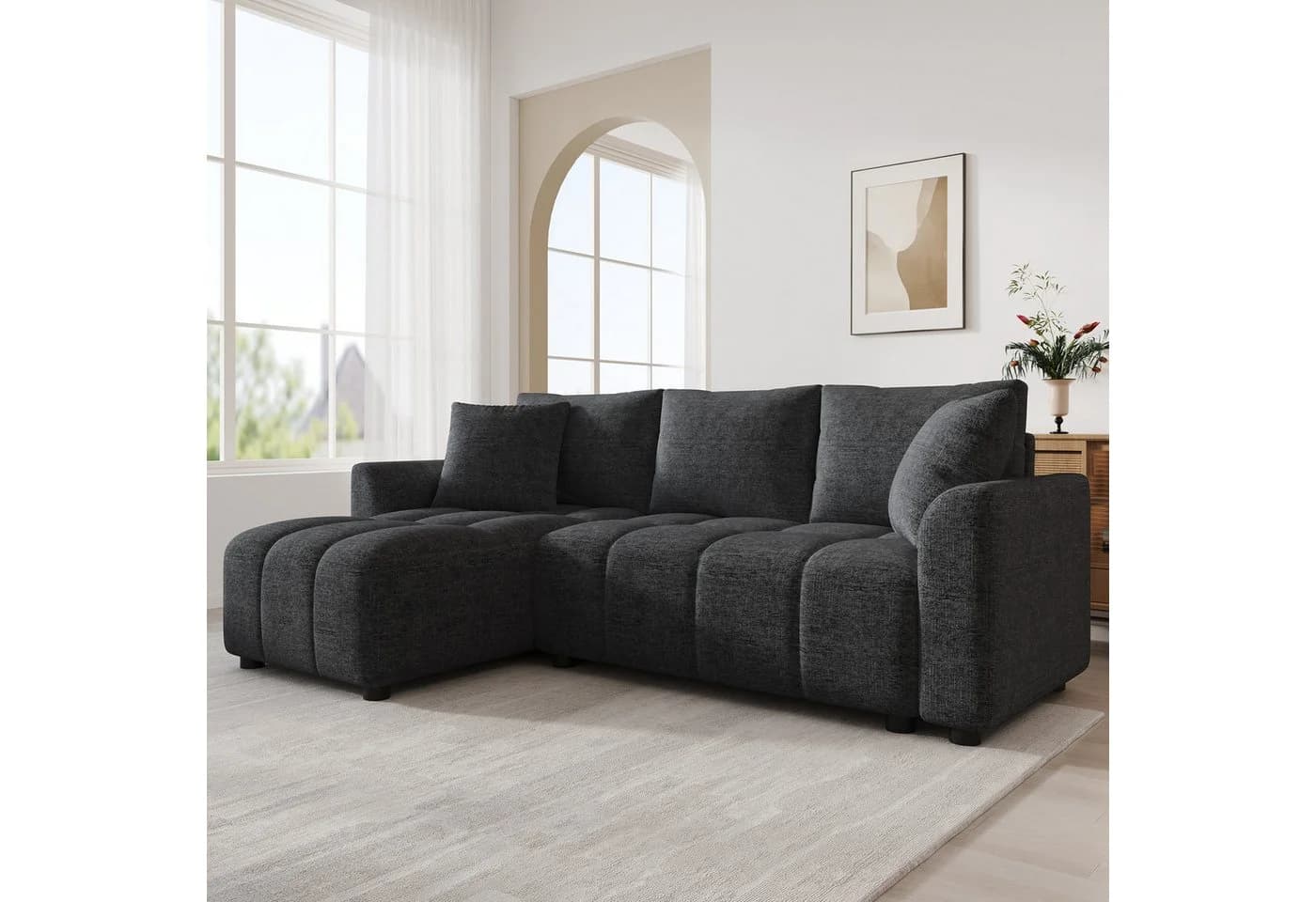 i@home Ecksofa 3-Sitzer L-Form Sofa mit Chaiselongue & 2 Zierkissen Grau/Beige - Bild 4