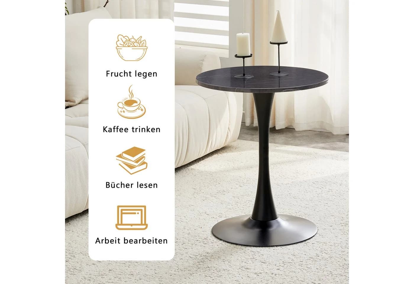 i@home Runder Esstisch MDF Schwarz/Gold Mid-Century Design