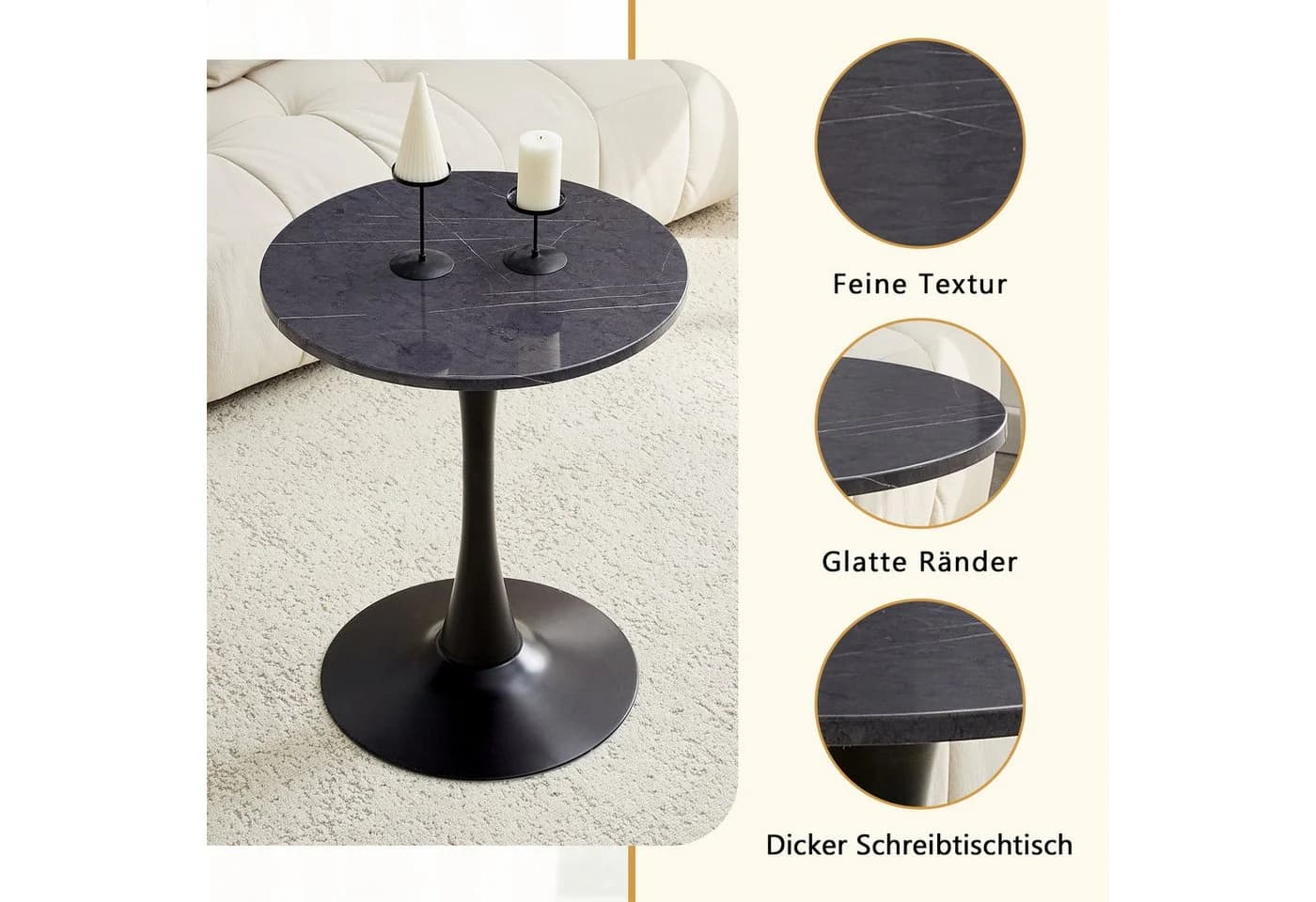 i@home Runder Esstisch MDF Schwarz/Gold Mid-Century Design - Bild 3