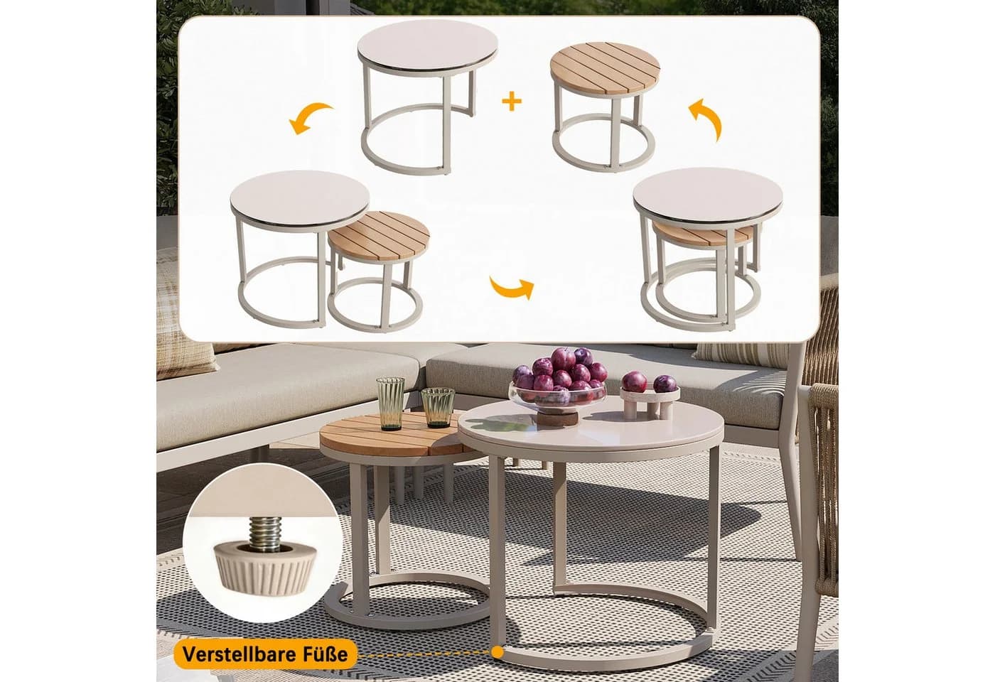 i@home Gartenlounge-Set 6-tlg. Beige PE-Rattan Sitzgruppe