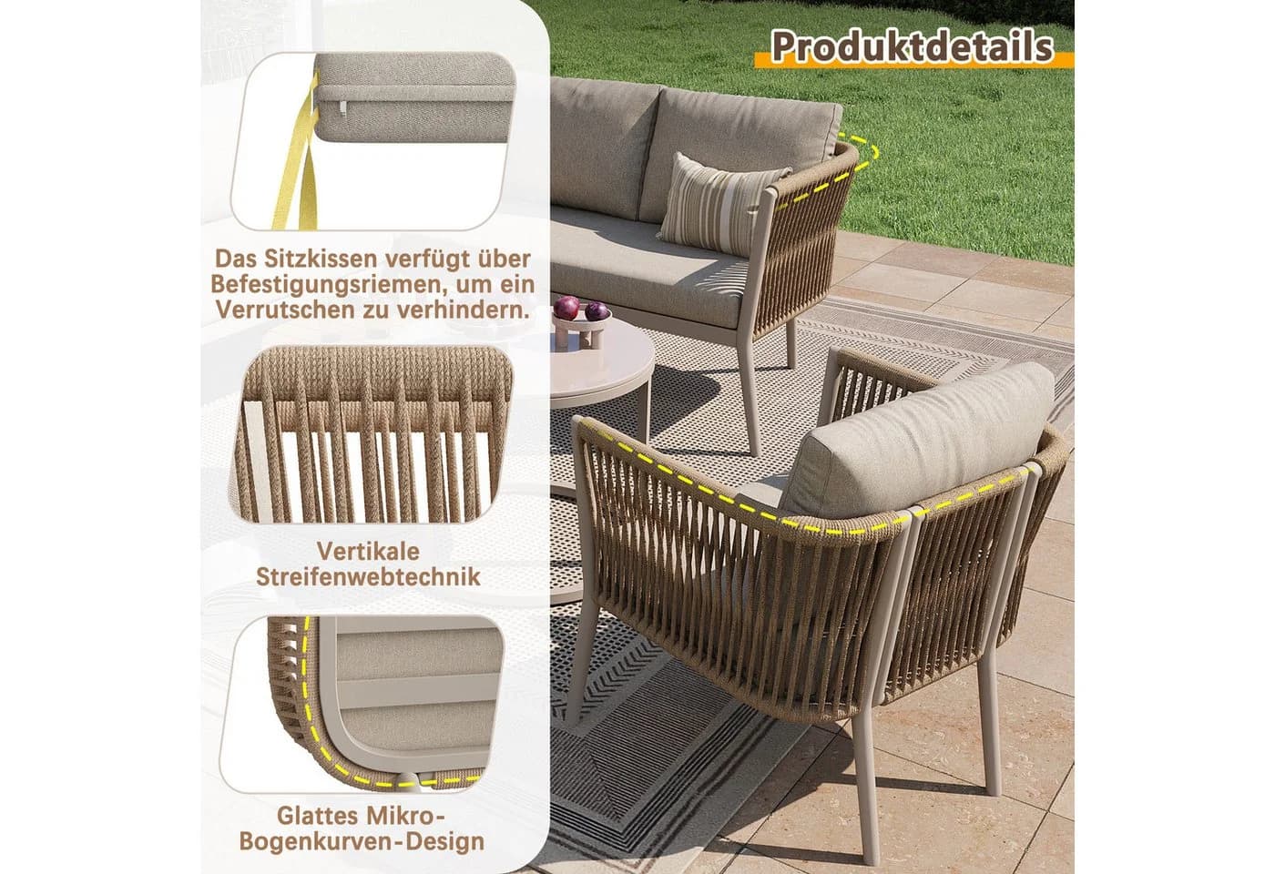 i@home Gartenlounge-Set 6-tlg. Beige PE-Rattan Sitzgruppe - Bild 3