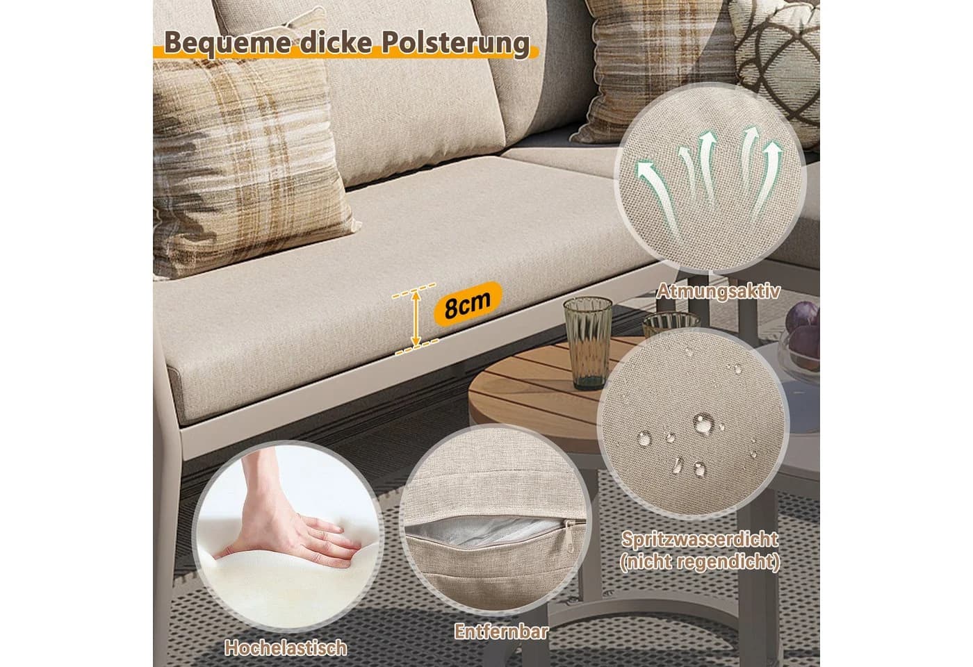 i@home Gartenlounge-Set 6-tlg. Beige PE-Rattan Sitzgruppe - Bild 4