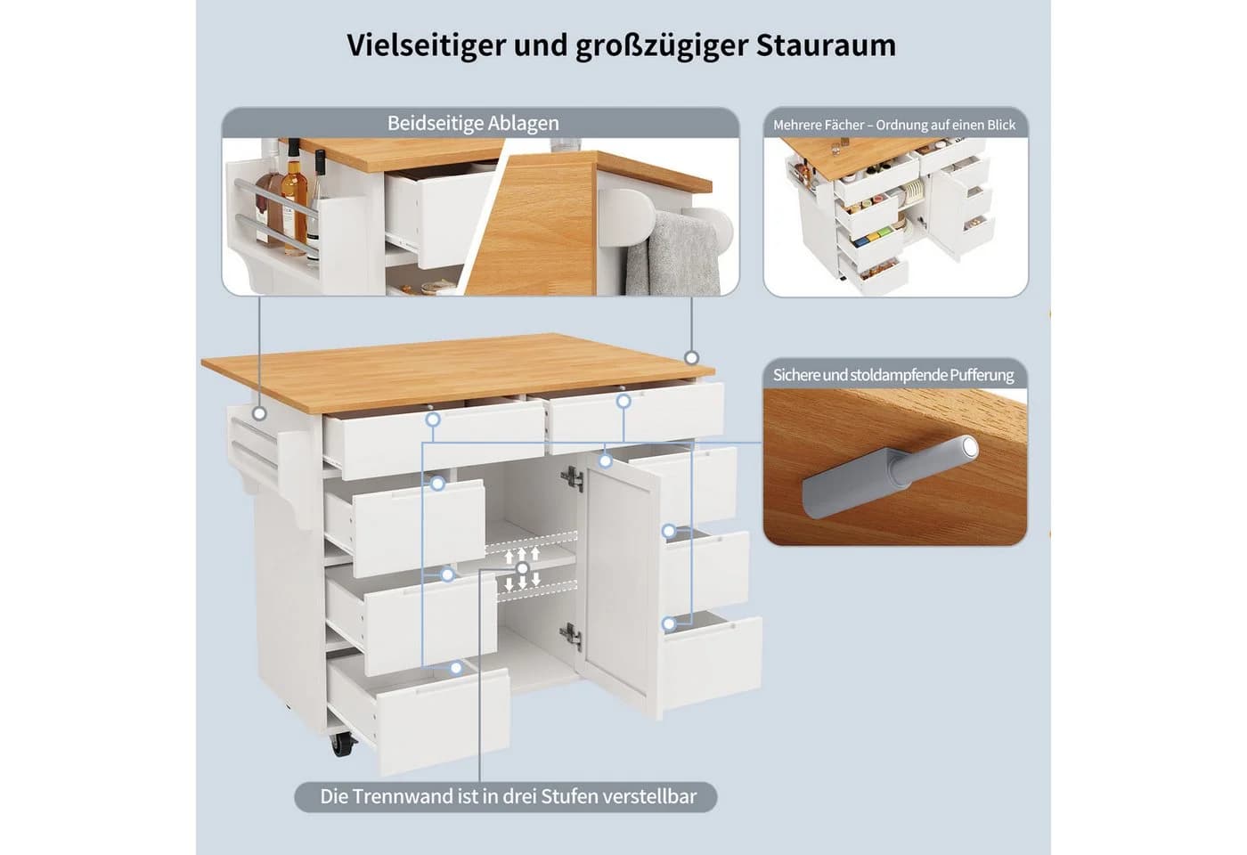 i@home Kücheninsel Moderne Kücheninsel mit Ausziehbarer Tischplatte - Bild 4