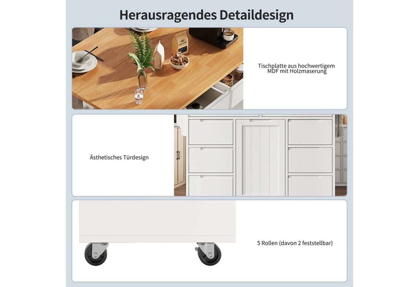 i@home Kücheninsel Moderne Kücheninsel mit Ausziehbarer Tischplatte - Bild 5