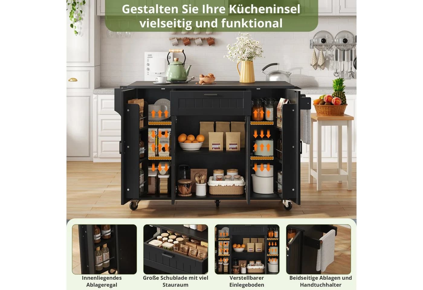 i@home Kücheninsel mit Klapptisch 4 Türen 1 Schublade - Bild 3