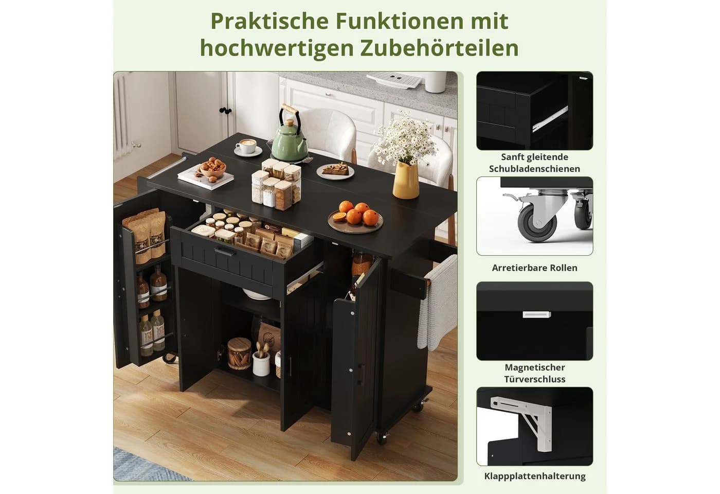 i@home Kücheninsel mit Klapptisch 4 Türen 1 Schublade - Bild 4