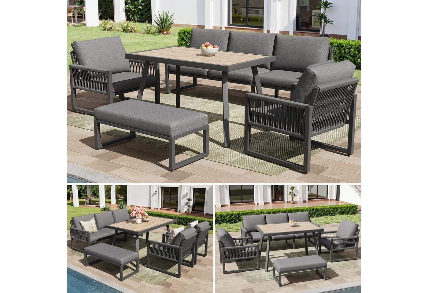 i@home Gartenlounge-Set 5-tlg. Grau Polyrattan