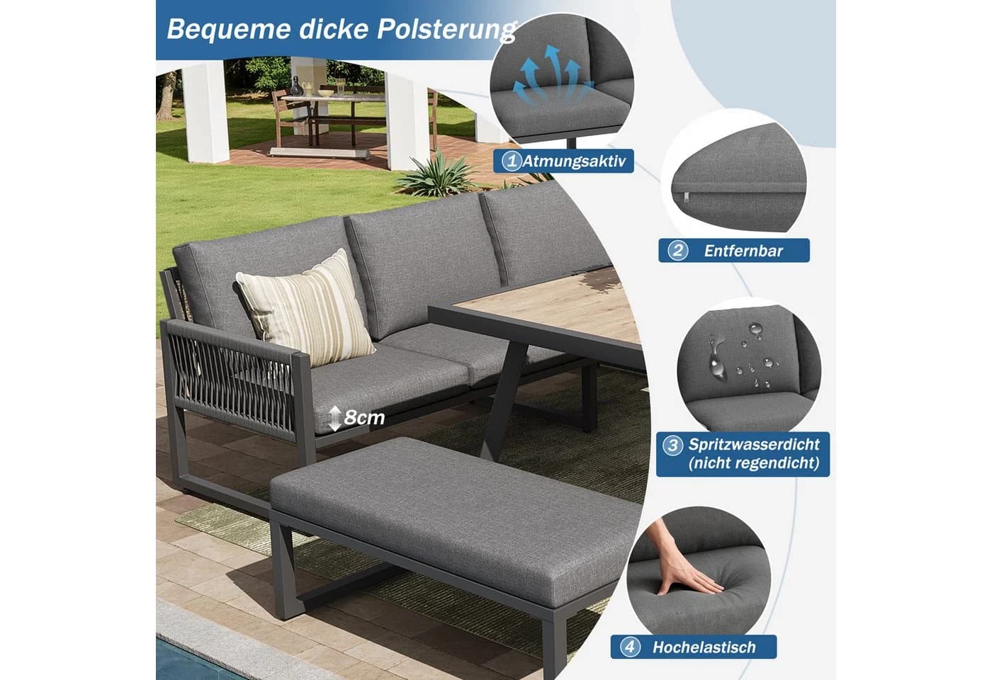 i@home Gartenlounge-Set 5-tlg. Grau Polyrattan - Bild 5