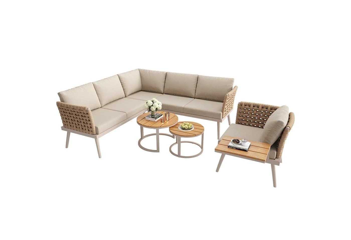 i@home Gartenlounge-Set L-förmig Modular Outdoor-Sofa Beige/Grau