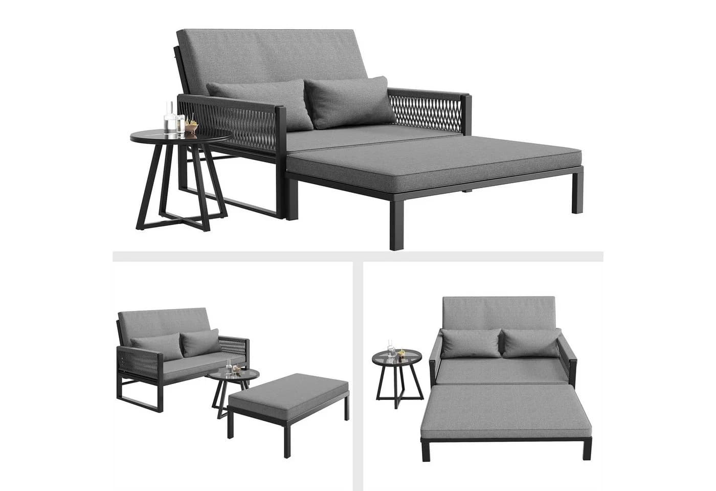 i@home Gartenlounge-Set 2-in-1 Sofa-Bett Grau