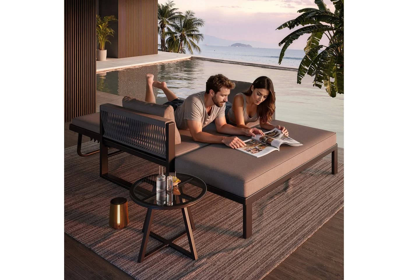 i@home Gartenlounge-Set 2-in-1 Sofa-Bett Grau - Bild 3