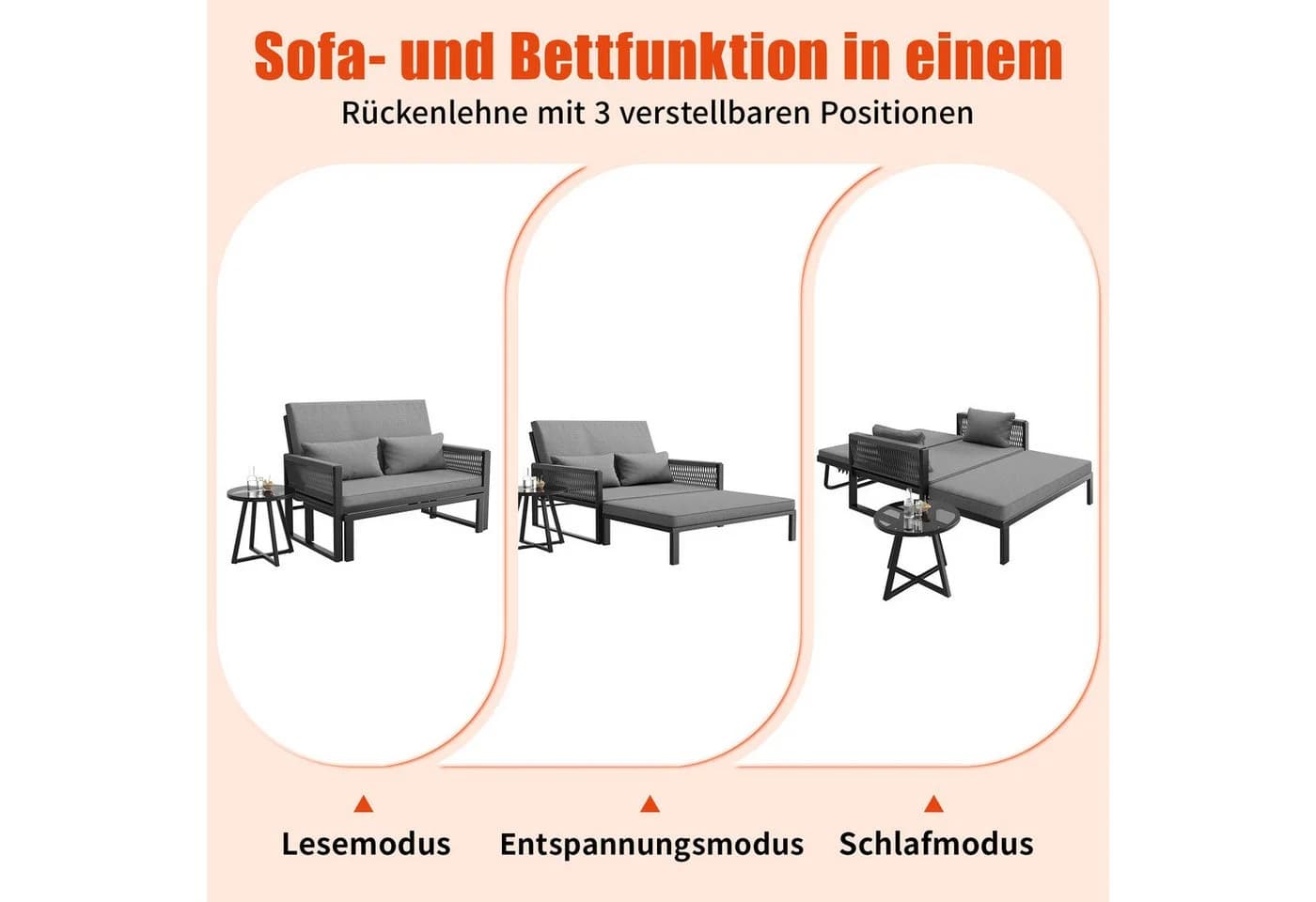 i@home Gartenlounge-Set 2-in-1 Sofa-Bett Grau - Bild 4