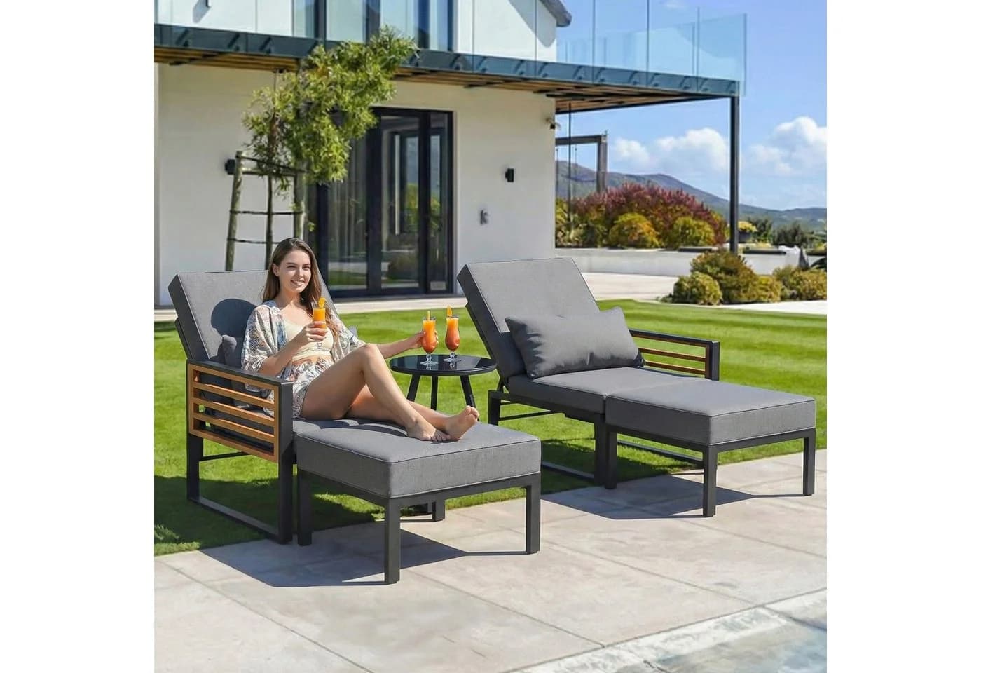 i@home Gartenlounge-Set Modulares Sofa-Bett mit verstellbarer Rückenlehne & Glastisch - Bild 2