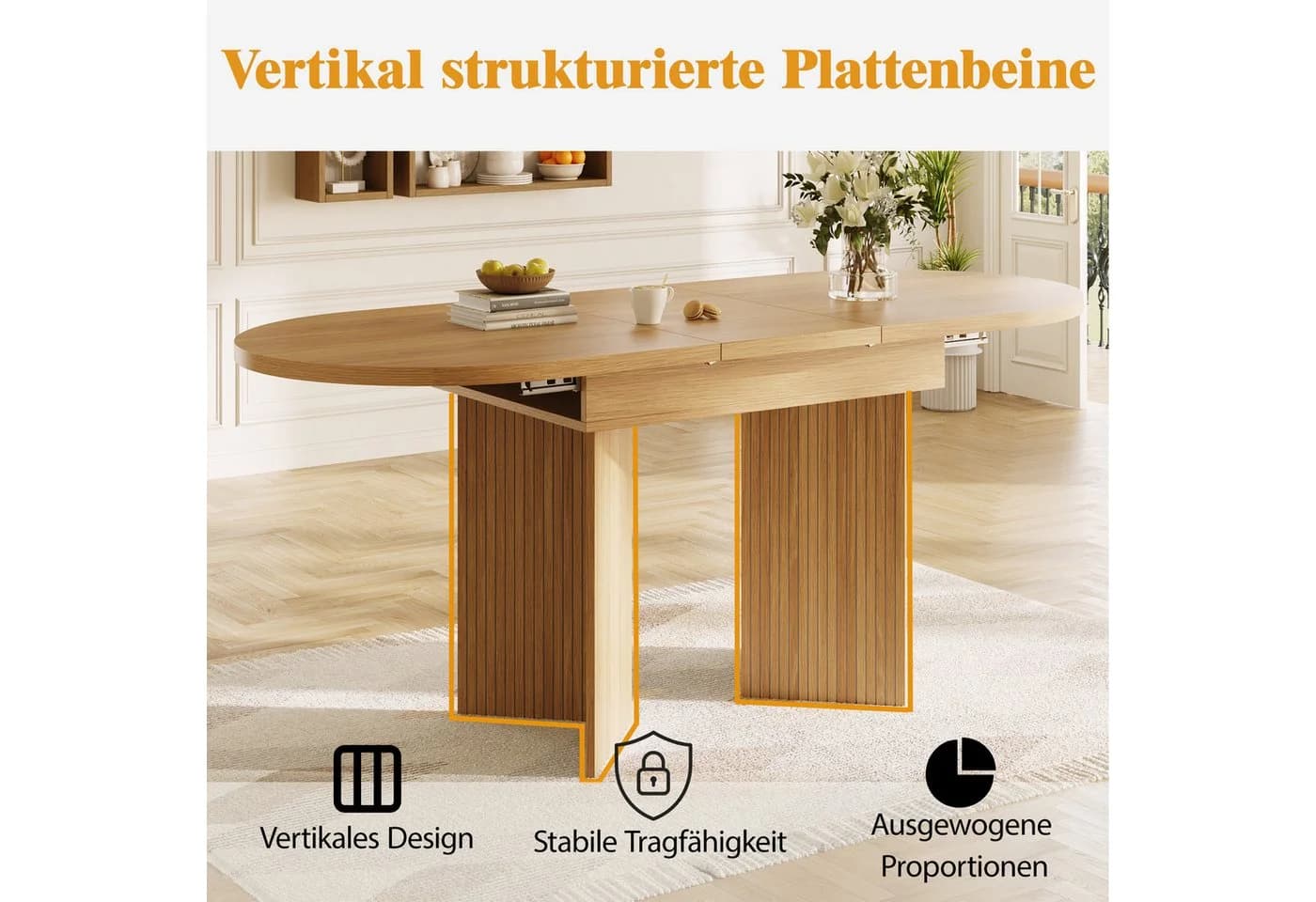 i@home Esstisch Teleskoptisch 120-160cm Ausziehbar Natur/Walnut/Schwarz - Bild 4