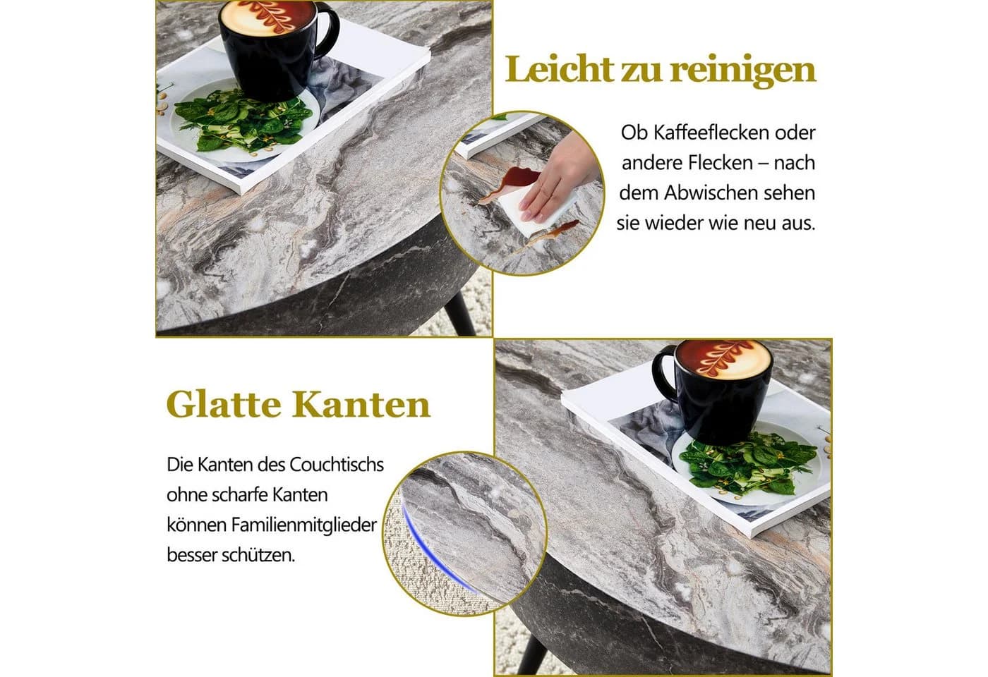 i@home Couchtisch Runder Kaffeetisch 70 cm Holzoptik Schwarz Metallbeine - Bild 3