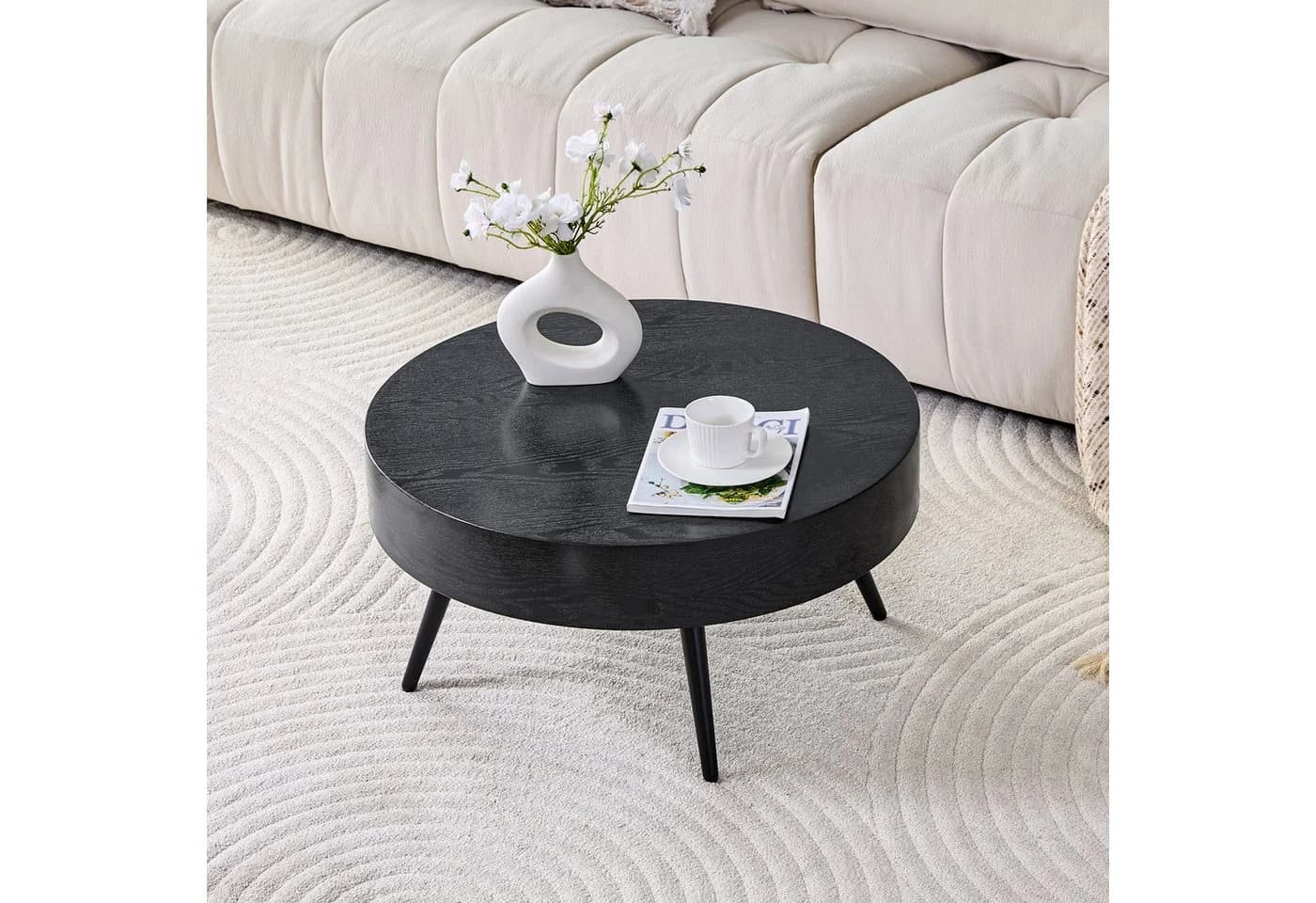 i@home Runder Couchtisch 70cm Holzoptik Schwarz Metallbeine