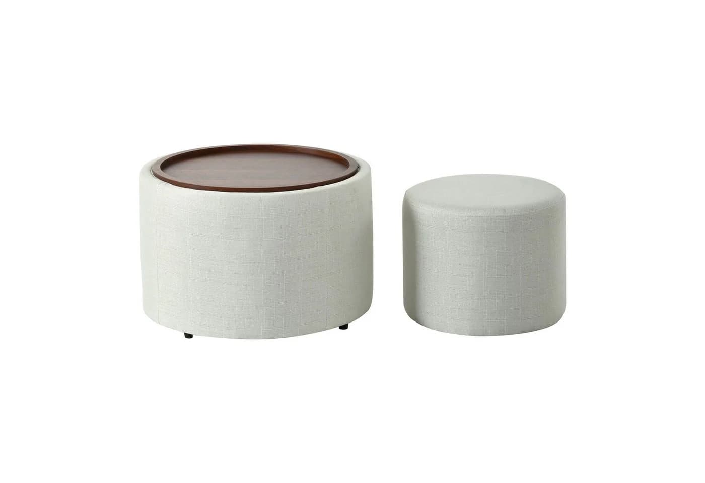 i@home Sitzhocker Nesting-Set 2-tlg. Leinen Beige/Blau