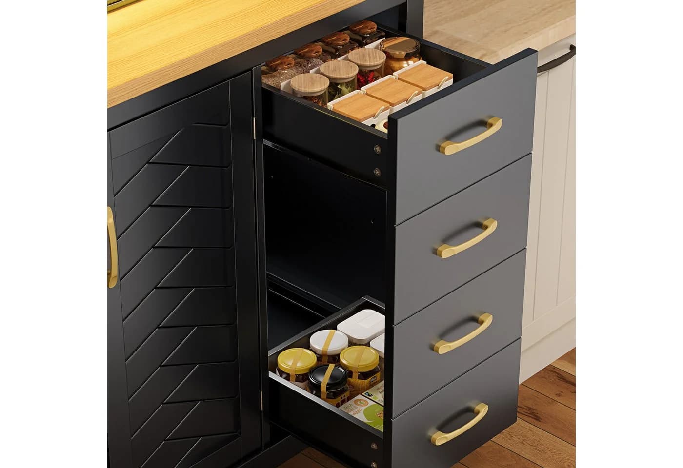 i@home Hochschrank Landhausstil 4 Türen LED Schwarz