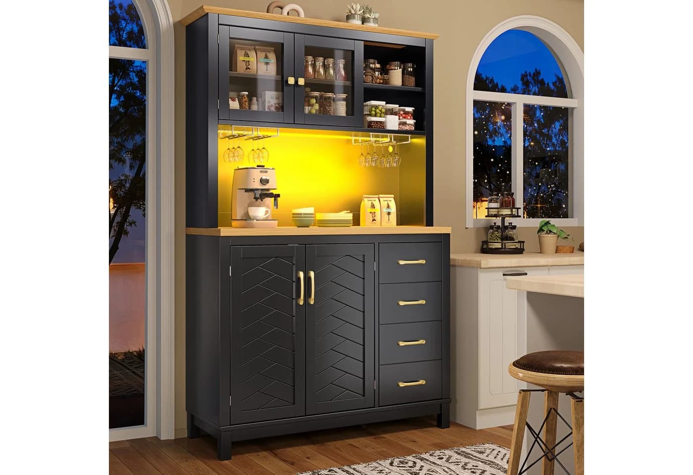 i@home Hochschrank Landhausstil 4 Türen LED Schwarz - Bild 2