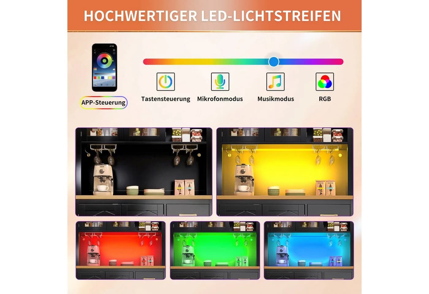 i@home Hochschrank Landhausstil 4 Türen LED Schwarz - Bild 4