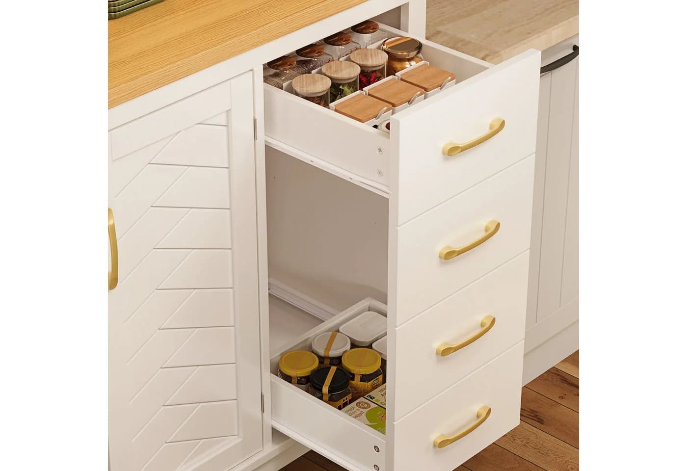 i@home Hochschrank Landhausstil 4 Türen mit LED & Getränkehalter