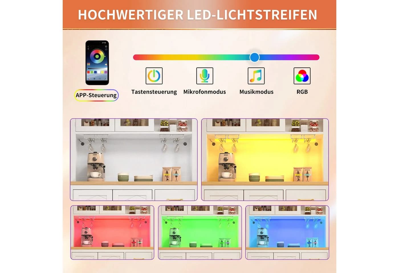 i@home Hochschrank Landhausstil 4 Türen mit LED & Getränkehalter - Bild 4