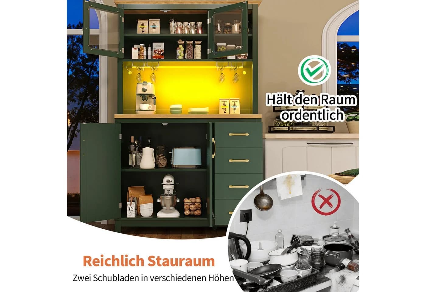 i@home Hochschrank Landhausstil LED-Lichtleiste 4 Türen - Bild 5