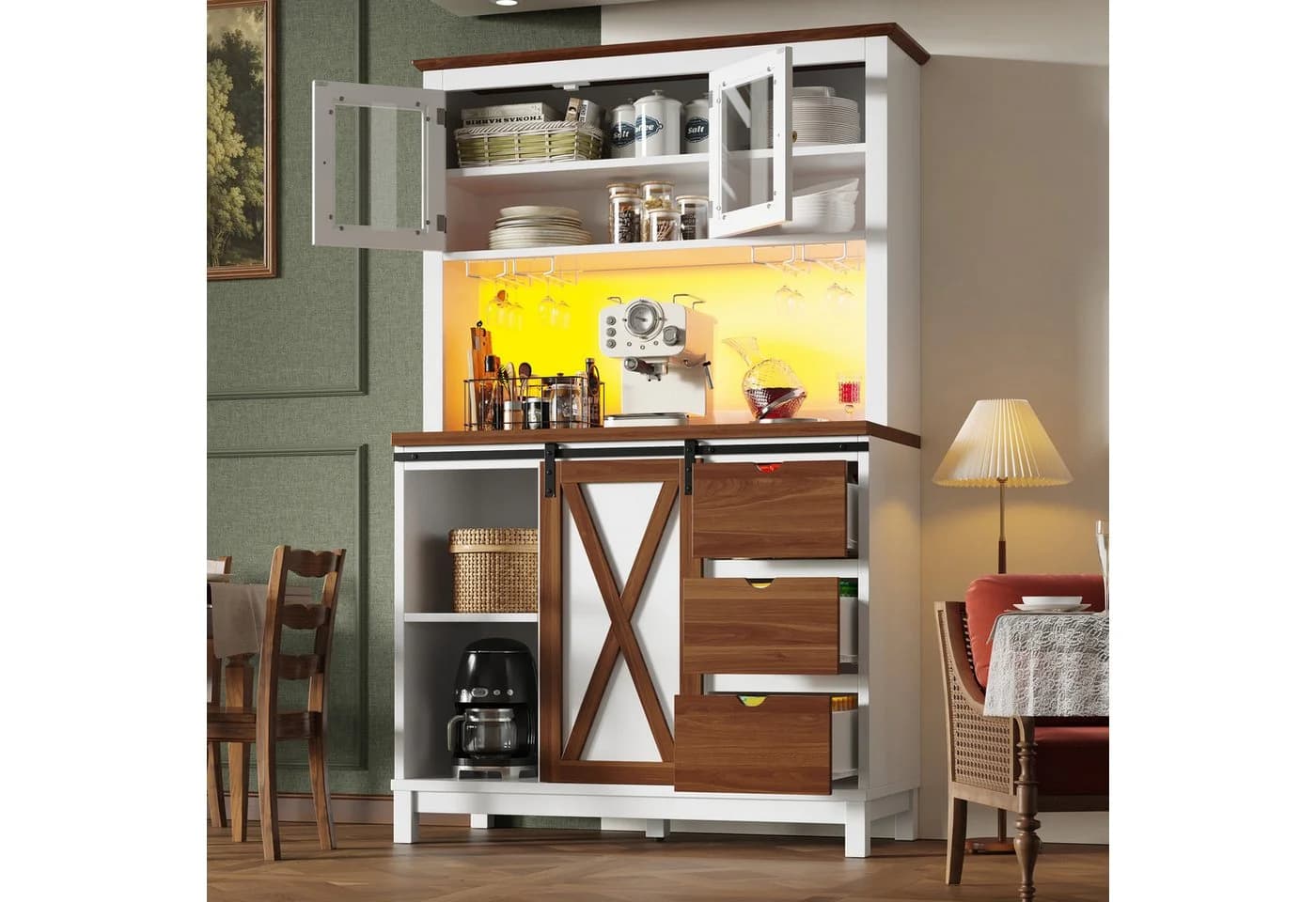 i@home Hochschrank Küchenschrank mit LED Beleuchtung und Schiebetür Weiß - Bild 2