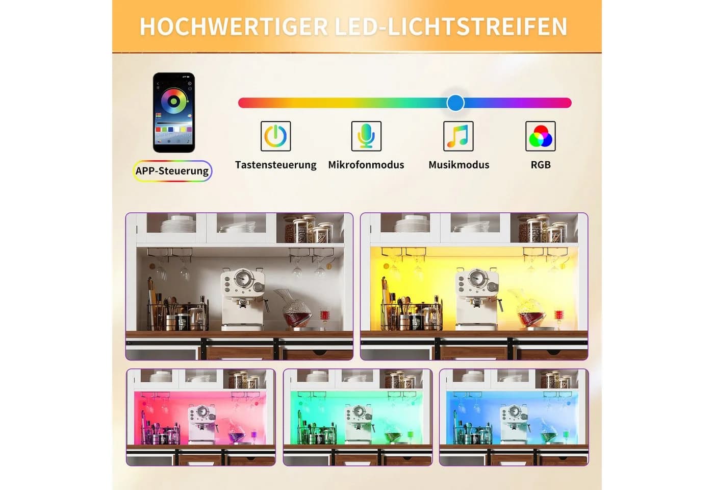 i@home Hochschrank Küchenschrank mit LED Beleuchtung und Schiebetür Weiß - Bild 4