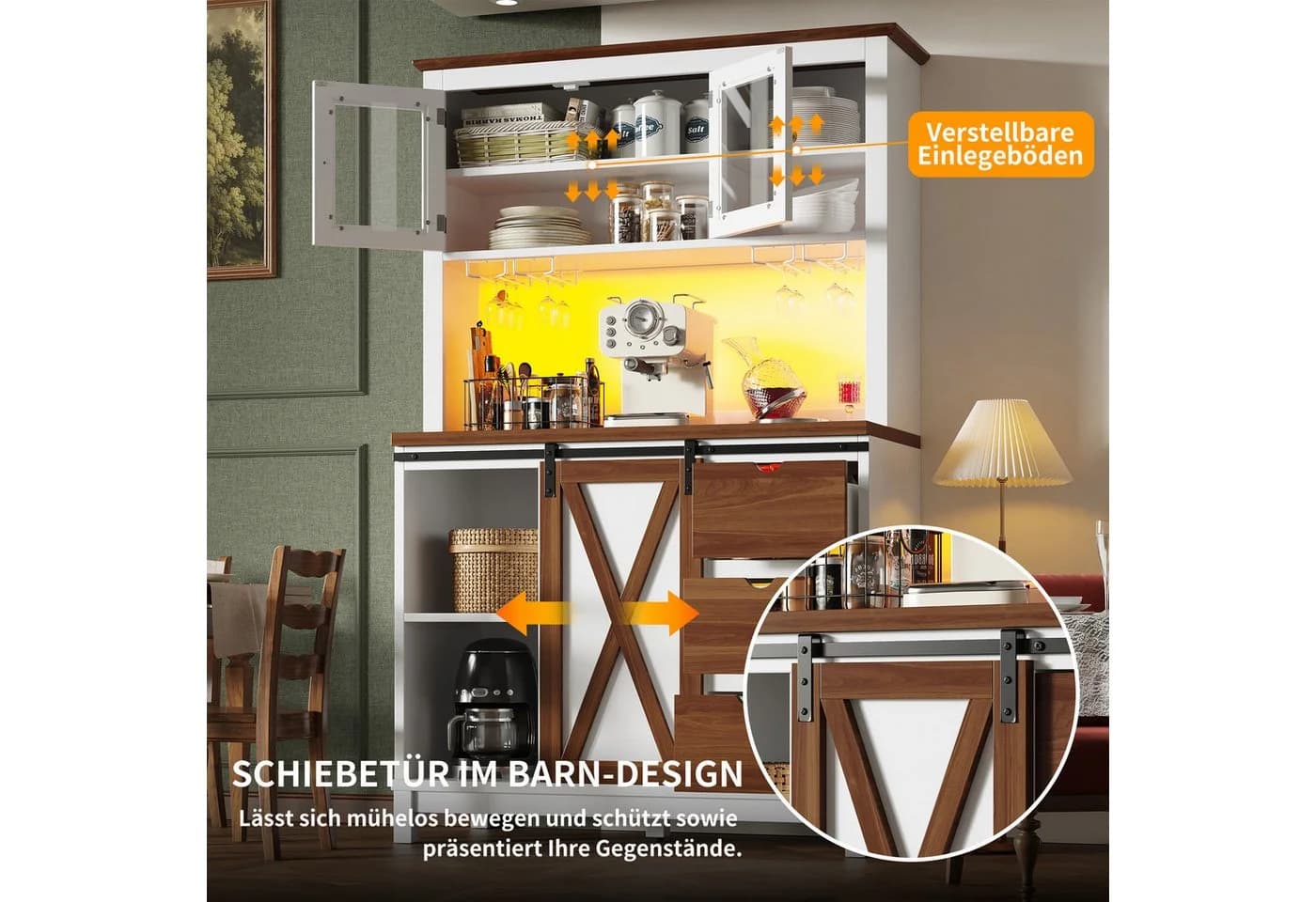 i@home Hochschrank Küchenschrank mit LED Beleuchtung und Schiebetür Weiß - Bild 5