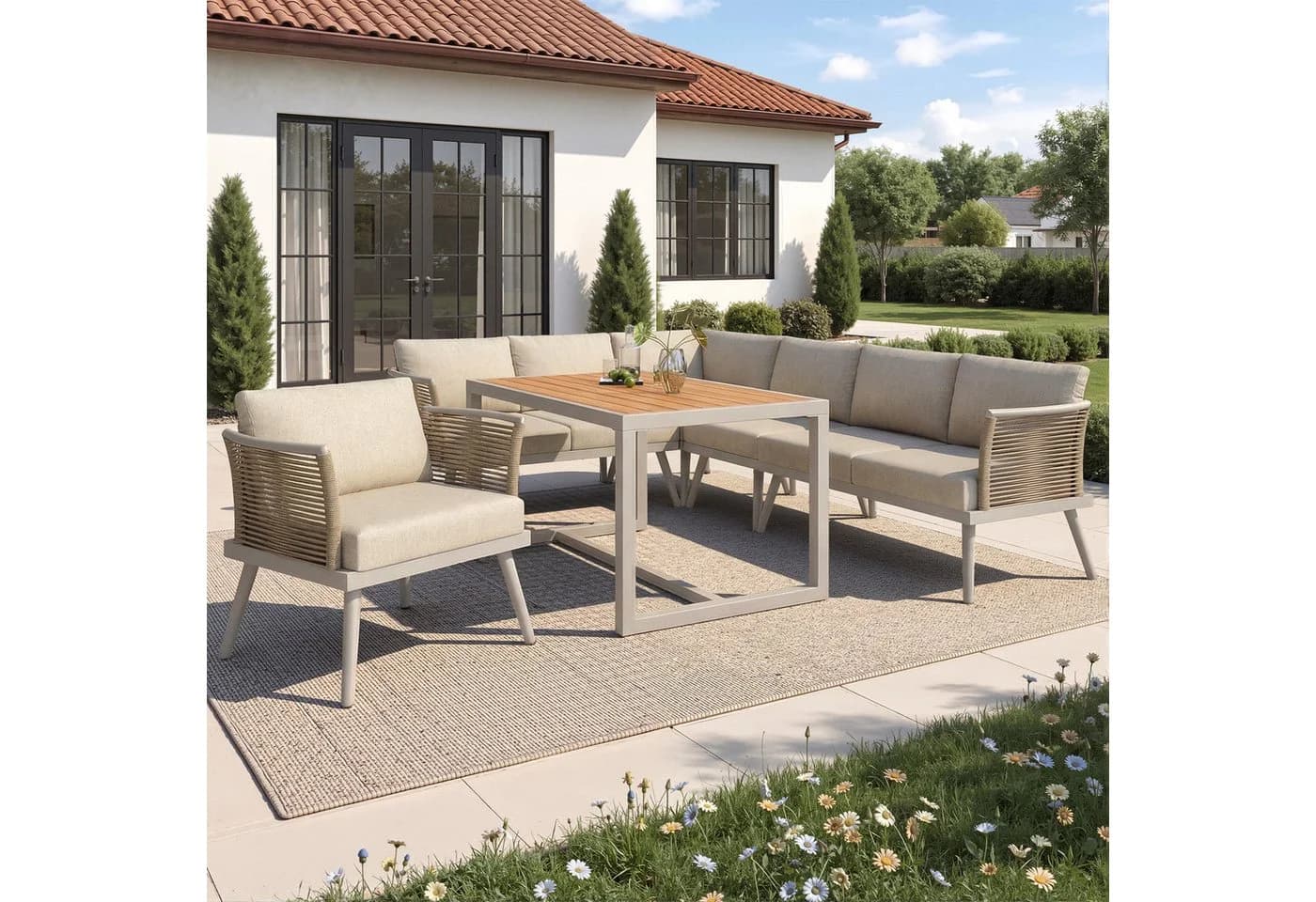 i@home Gartenlounge-Set 6-tlg. Siebensitzer Beige