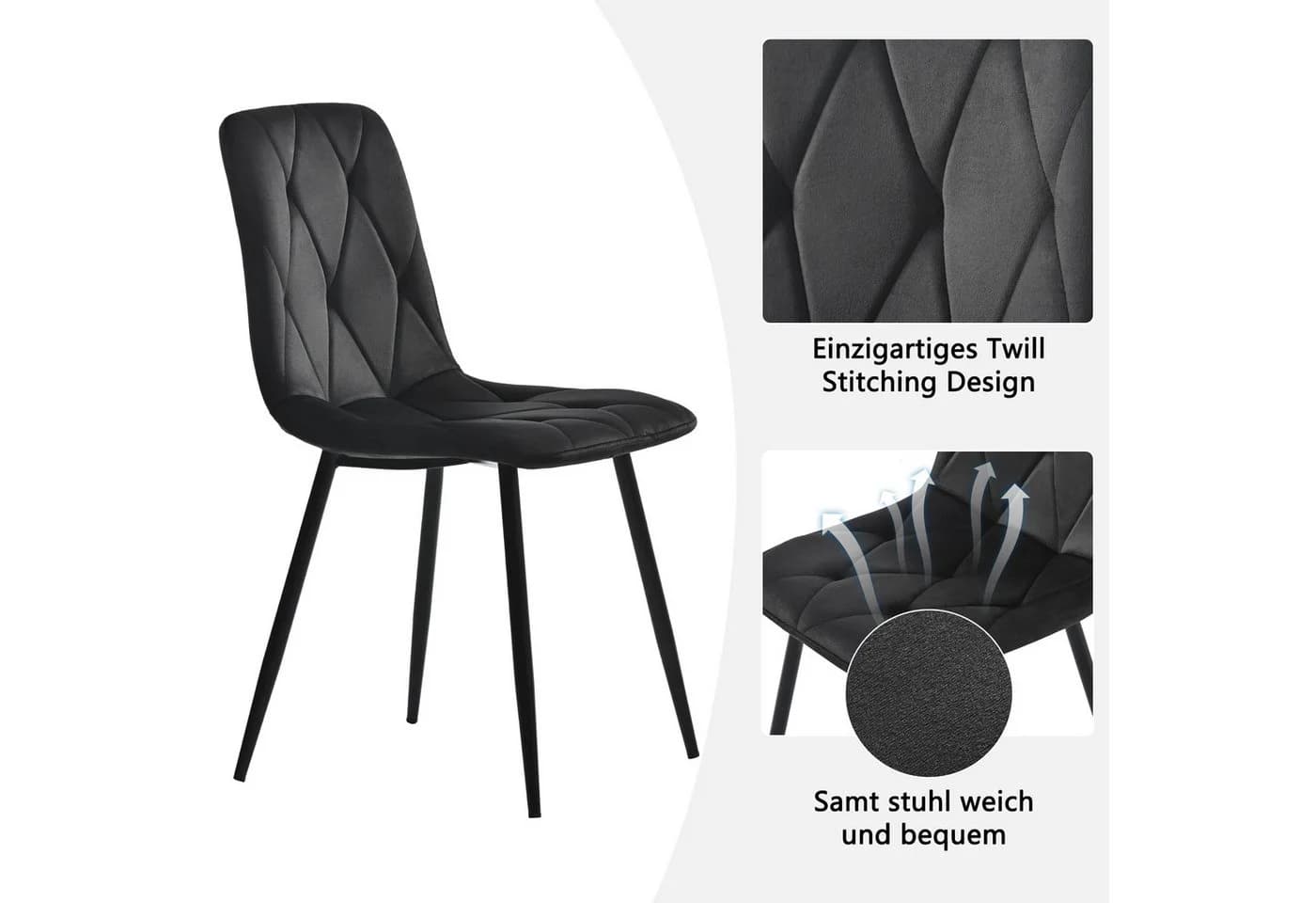 i@home Essgruppe rundes Esstisch aus Marmor mit 4 Samtstühle, grau/schwarz/grün - Bild 4