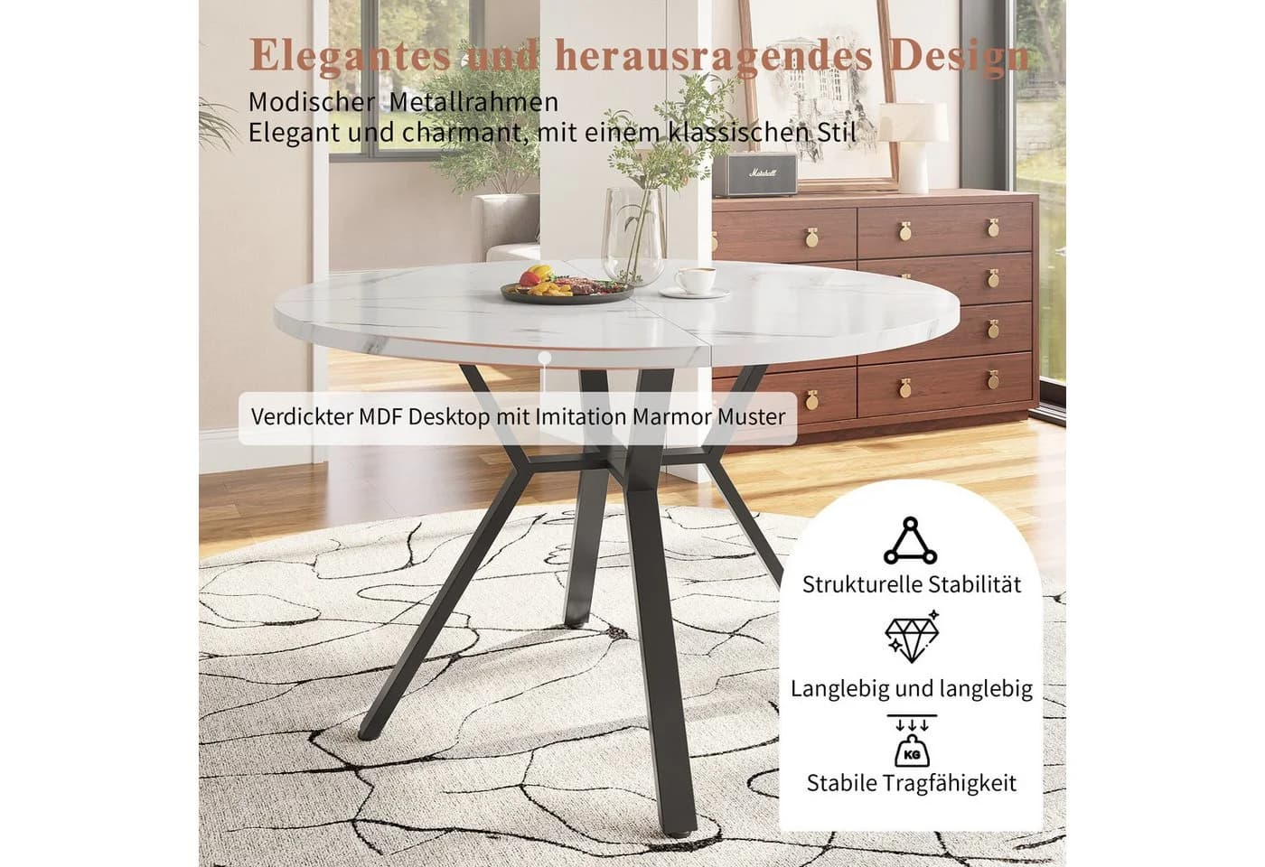 i@home Essgruppe rundes Esstisch aus Marmor mit 4 Samtstühle, grau/schwarz/grün - Bild 5