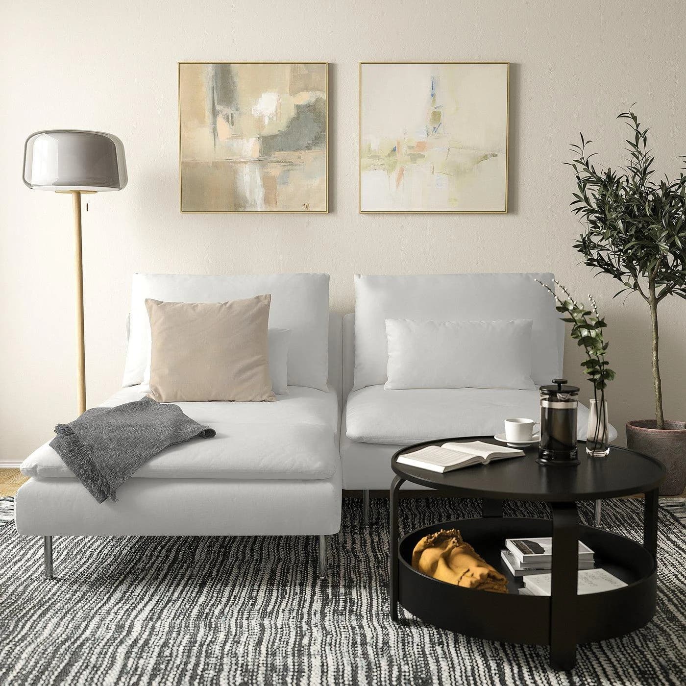 IKEA SÖDERHAMN 2er-Sofa mit Récamiere Weiß