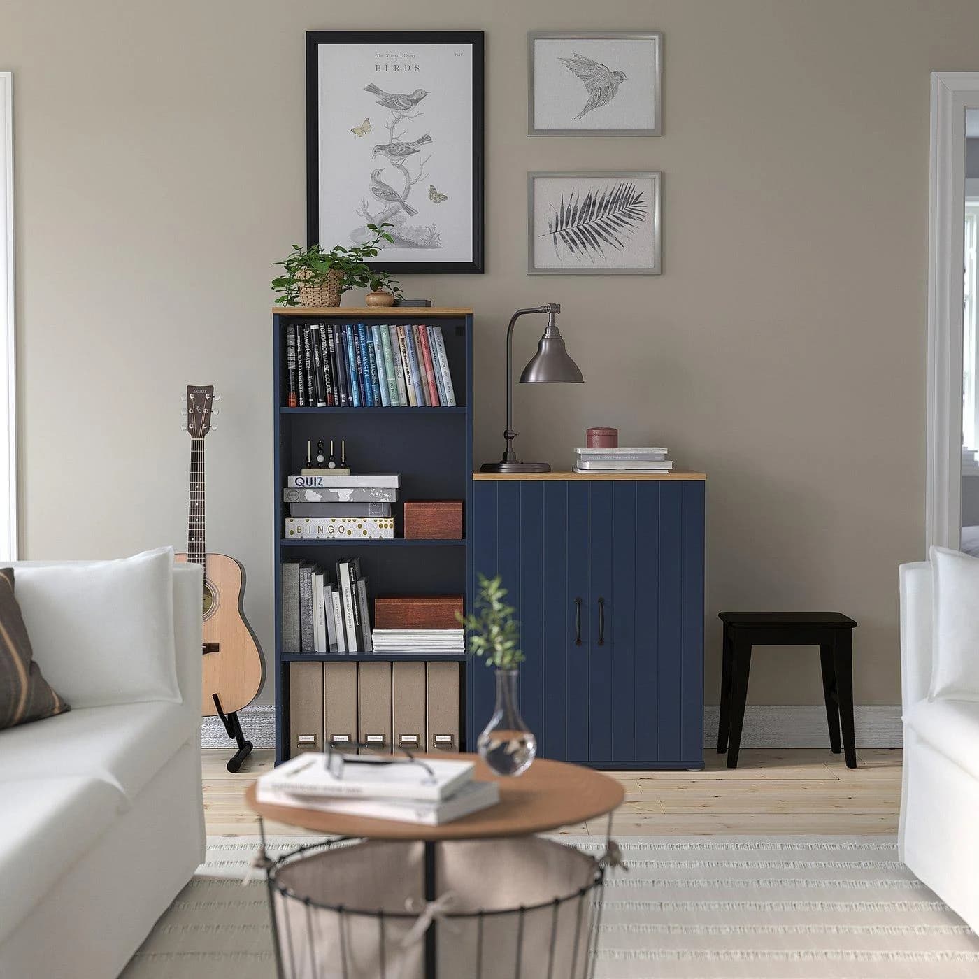 IKEA SKRUVBY Aufbewahrungskombi Dunkelblau mit Eichendekor