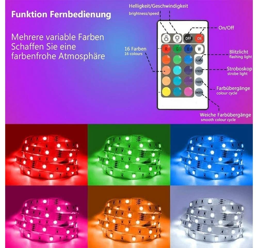 KINSI LED Stripe RGB LED-Lichtband 5-20m 18 Lichter/M Infrarot-Fernbedienung - Bild 3