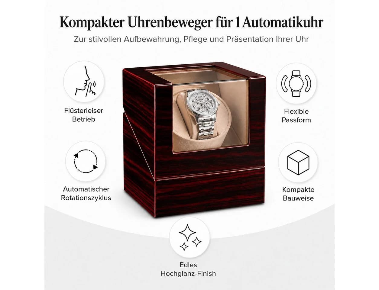 Tekoo Uhrenbeweger Automatischer Uhrenbeweger für 1 Uhr Holzoptik Leise & USB Kompakt - Bild 3