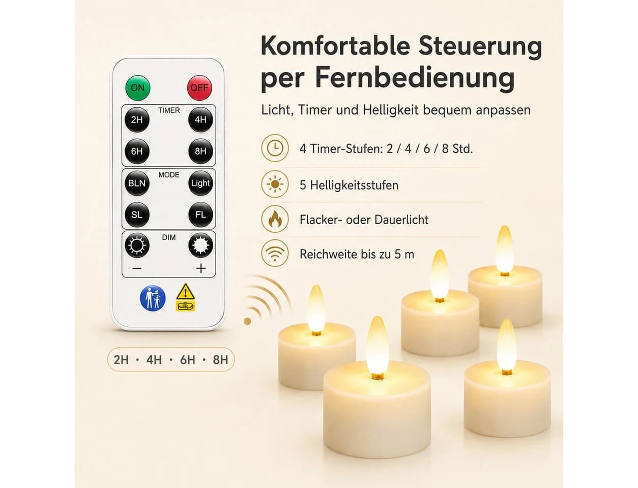 Tekoo LED-Teelichter 6er Set mit Ladestation & Fernbedienung - Bild 3