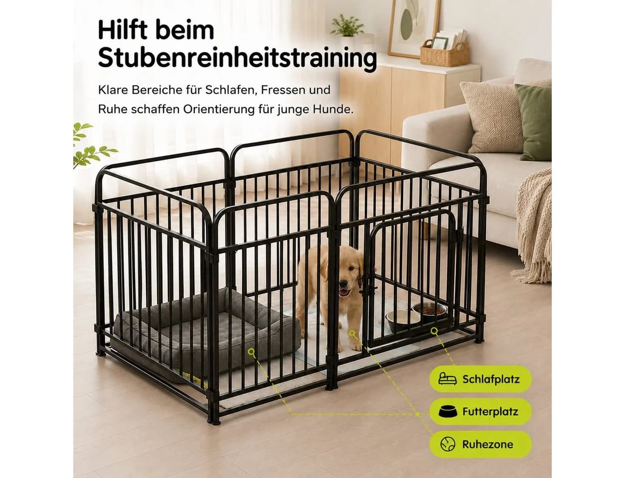 Tekoo Welpenlaufstall 6 Paneele Metall Schwarz - Bild 3