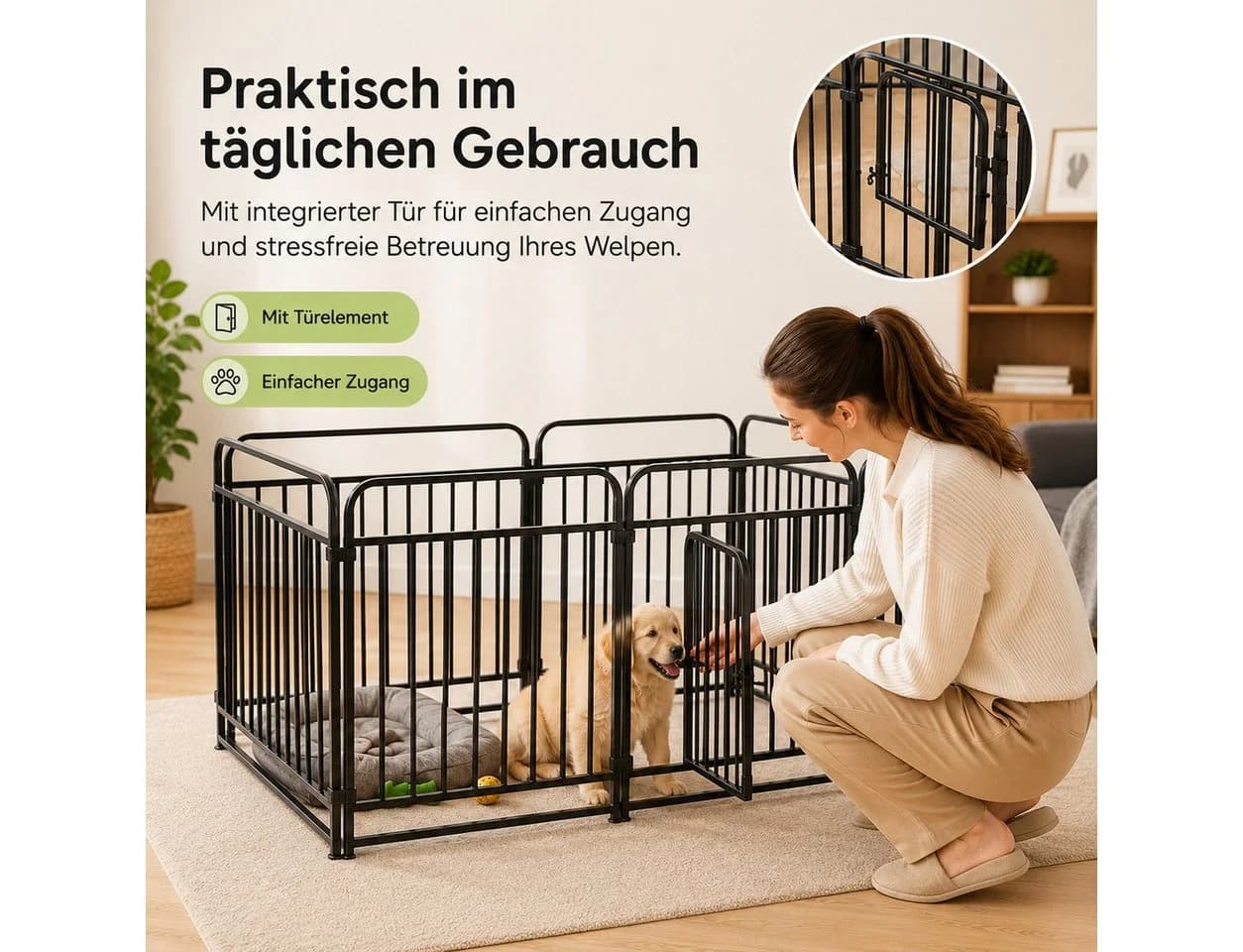 Tekoo Welpenlaufstall 6 Paneele Metall Schwarz - Bild 4