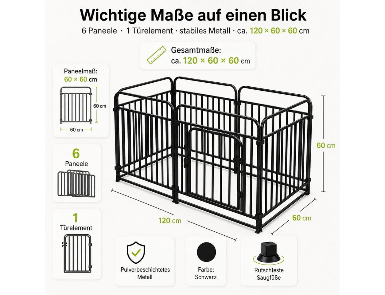 Tekoo Welpenlaufstall 6 Paneele Metall Schwarz - Bild 5