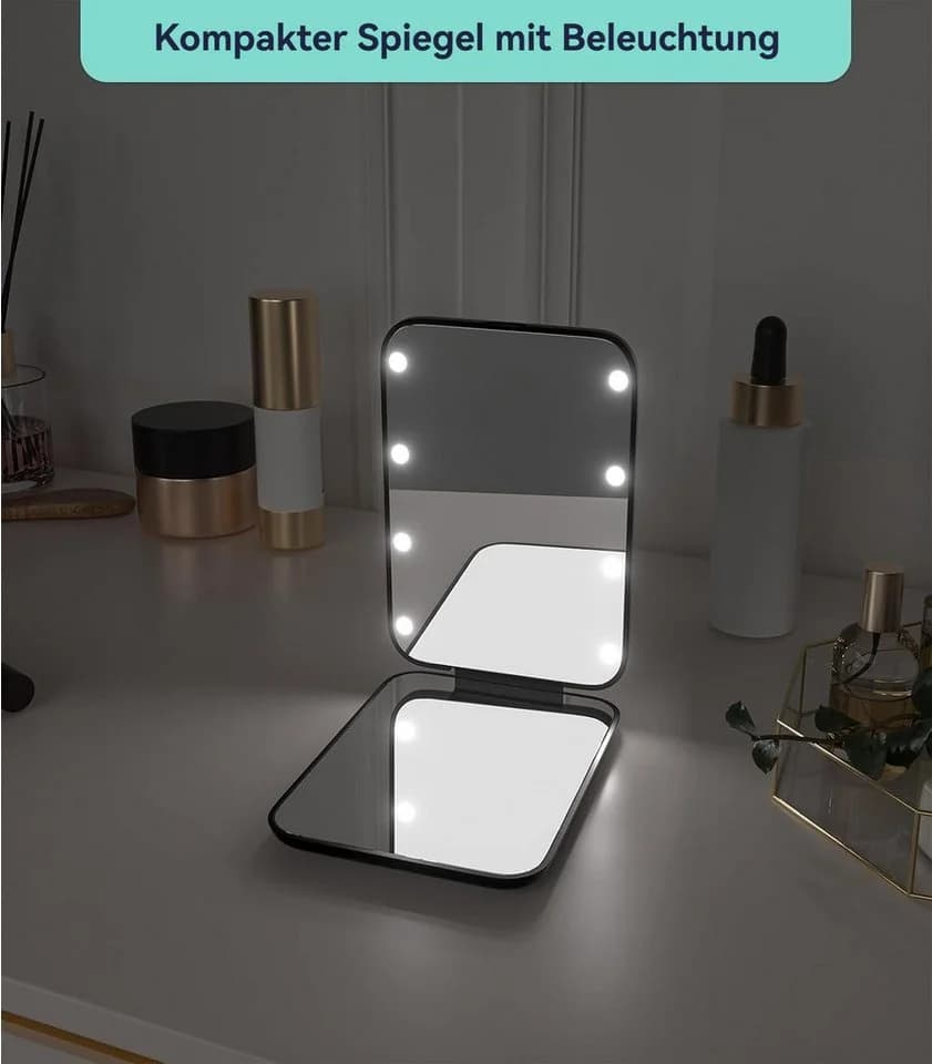 Tekoo LED Taschenspiegel Schwarz 2-fach Vergrößerung Kompakt - Bild 3